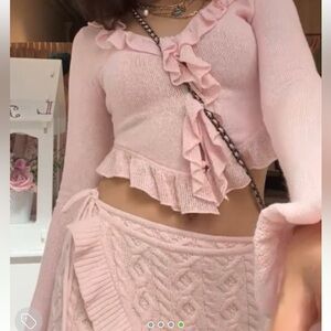 Pink Ruffled Knit Top and skirt